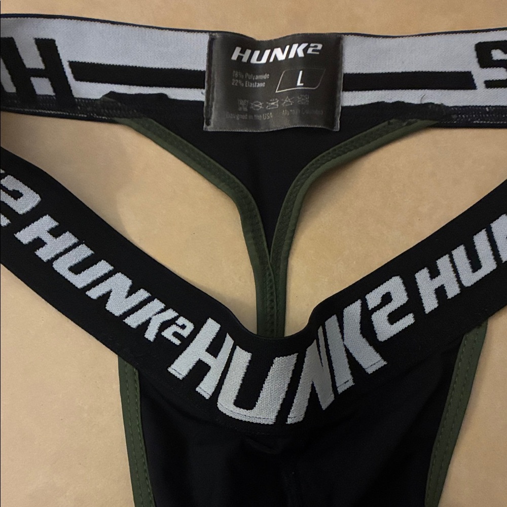 HUNK menswear Black & Olive Green Thong with Branded Waistband L - Picture 3 of 7
